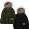 C.C YJ820 Thick Cable Knit Hat Faux Fur Pom Pom