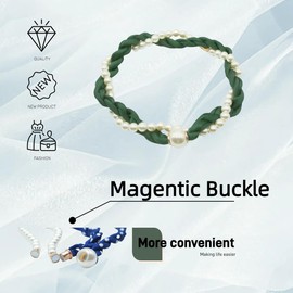 ELIRAR Women’s Magnetic Silk Necklace Scarf with Charm Floral Print Neck Polka Dots Retro Buckle(Green)