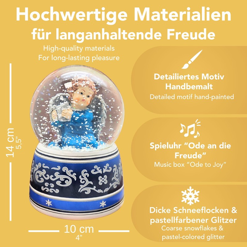 Snow Globe Christmas Angel Blue with Silver Harp | Base