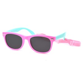 JUSLINK Flexible Polarized Baby Sunglasses for Toddler and Infant with Strap Age 0-4(Pink+Green)