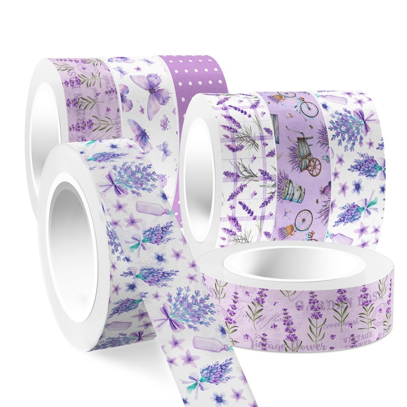 12 Rolls Lavender Washi Tape Purple Floral Decorative Tape Great