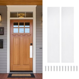 GLOKUUCA 2 Pcs Push Door Plate - 4 x 16 Inches Aluminum Door Push Plate Door Kick Plate,1.5mm (1/16 Inch) Thickness,Metal Door Plate with 12 Screws for Door Interior Exterior (White)