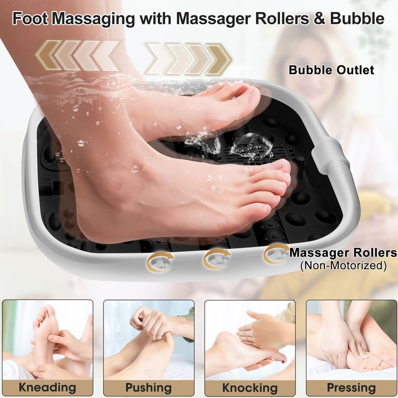 FOFOJÔY Collapsible Foot Spa Bath with Heat and Massage Roller,