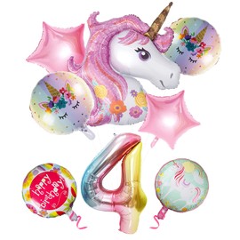Birthday Decorations, Number Balloons for Girls, 4 Years Old, 40 Inches, Unicorn, Crown, Giant Balloons, Happy Birthday Garland, Birthdays, Wedding Anniversary Parties, Number 4