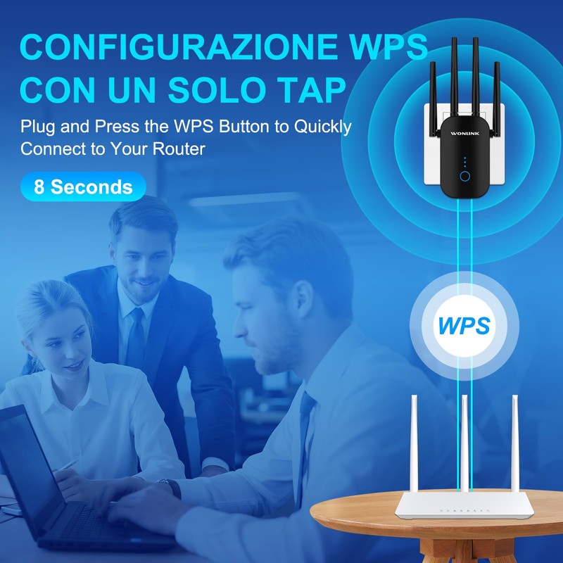 WONLINK Ripetitore WiFi 1200Mbps Doppia Banda, Amplificatore Segnale WiFi con
