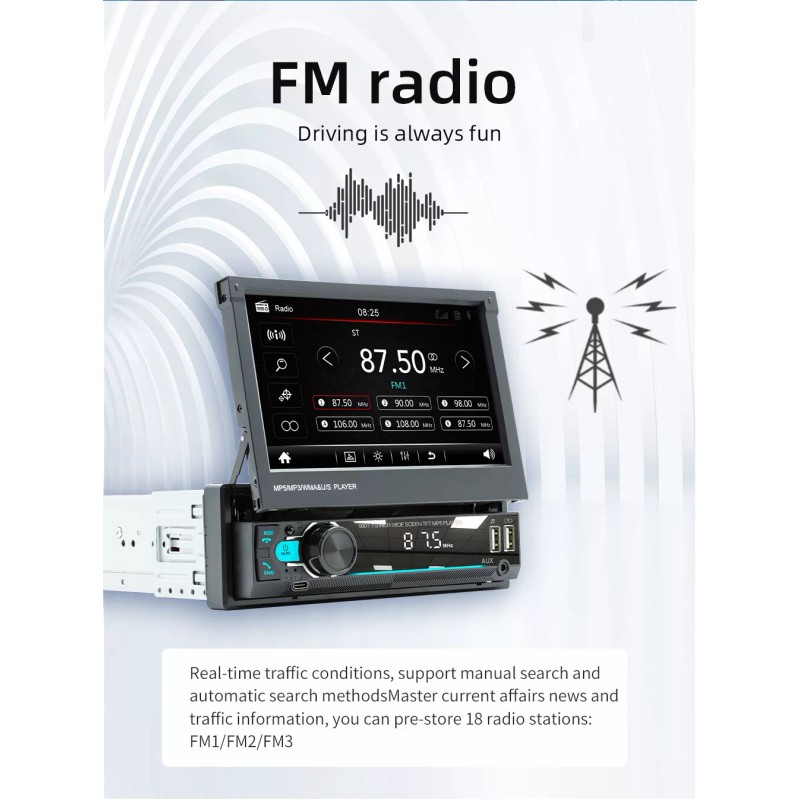 ESSGOO 7" Single DIN Car Stereo Flip Out MP5 Player