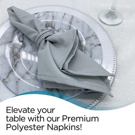 Polyester Cloth Napkins - Washable Soft Table Linens - Durable & Elegant for Dining, Restaurants, Weddings, Events, Rentals, Banquets, & Parties - Premium Quality Set of 10, Silver, 17"x17"