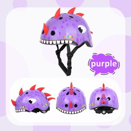 Atphfety Toddler Kids Bike Helmet, Adjustable and Multi-Sport, 3 Sizes for Ages 1-2-3-5-8-14 Years Child Infant Boys Girls (Purple Dinosuar, XS: 44-50 cm / 17.3"-19.6")