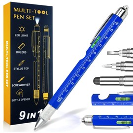 Gifts for Men Dad Grandpa, 9 in 1 Multi-Tool Pen Gift Set, Cool Gadgets Gifts for Him, Fathers, Husband, Boyfriend, Maintenance, Electrician on Birthday, Valentines Day, Father's Day, Christmas Blue