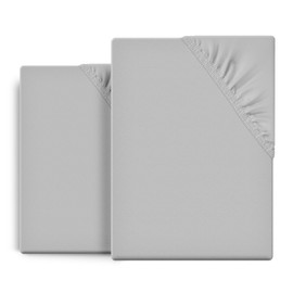 BEAUTEX Set of 2 Fitted Sheets Cotton, Premium Jersey Fabric 160 g/m², Choice of Size and Colour (2 Pieces 90 x 200 x 30 cm, Light Grey)