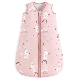 Looxii Baby Sleeping Bag 1.5 Tog Winter Baby Sleep Sack 0-6 Months 100% Cotton Soft Warm Wearable Blanket for Newborn Infant Toddler Boys and Girls Pink Rabbit