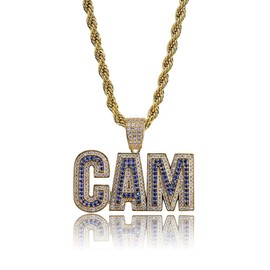 KMASAL Jewelry Men Bubble Letter CAM Pendant Hip Hop Iced Out Bling Micro-Pave Diamond CZ Crystal Zirconia Necklace 18K Gold Plated with 24 Inch Rope Chain (Gold)