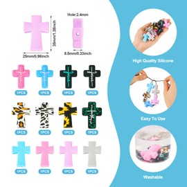 Beadthoven 12pcs Cross Silicone Focal Beads for Pens Leopard Printed Jesus Faith Cross Silicone Rubber Beads for Keychain Beadable Pens Jewelry Bracelets Making DIY Crafts