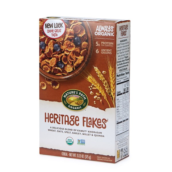 Nature's Path Organic Heritage Flakes Cereal, 13.25 Ounce (Pack of 4), Non-GMO, 6 Ancient Grains, Low Sugar, High Fiber, 5g Plant Based Protein