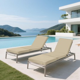 PERFECT GARDEN 2 Pcs Chaise Lounge Cushion Outdoor, 71 x 24 x 3 Inch Lounge Chair Cushions for Outdoor Furniture - Waterproof Lounge Patio Replacement Cushion for Lawn Pool (Khaki)