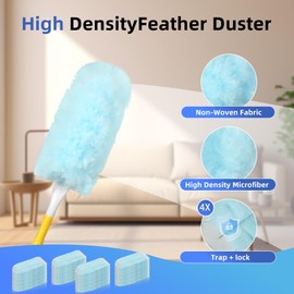 40 Count Duster Refills 360 Heavy Duty Duster Refills Compatible with Swiffer Dusters for Cleaning Home, Office, Furniture(1 Retractable Long Handle + 1 Short Handle + 40 Duster Refills)