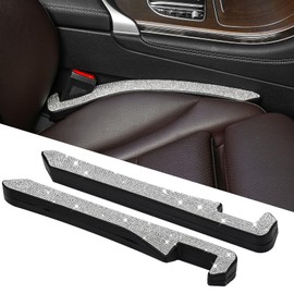 cwboine 2 Pack Sparkly Diamond Car Seat Gap Filler Universal Gap Filler for Car SUV and Truck Fit Between Seats and Console Stop Things from Dropping (White)
