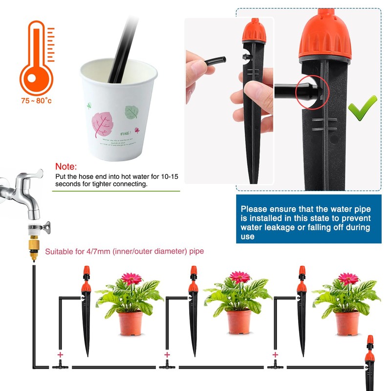VooGenzek 10 PCS Adjustable Atomizing Drip Irrigation Kit, 360 Degree