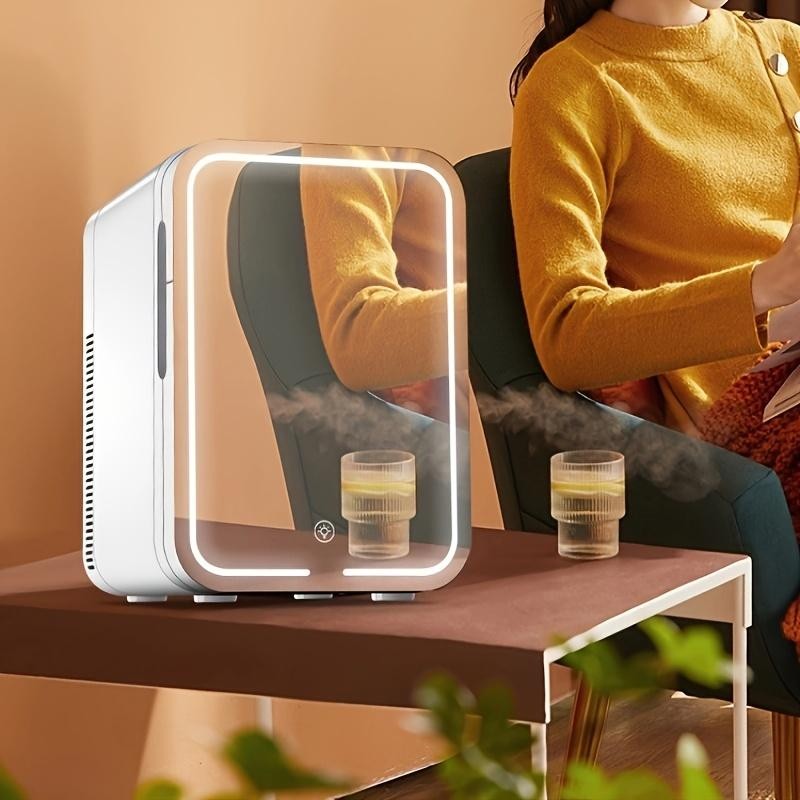2.11gal Mini Fridge Lifestyle Mirrored Door LED Light Makeup Mirror