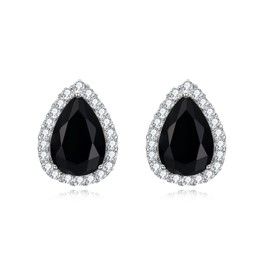 EVER FAITH Cubic Zirconia Wedding Clip On Earrings, Bridesmaids Gorgeous Teardrop Prong Setting Stud Earrings for Women Black Silver-Tone