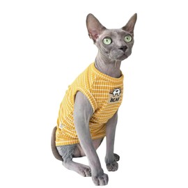 Sphynx Cat Clothes Vest for Hairless Cat, Rib Knit Stripe Cats T-Shirt Apparel, Kitten Summer Cotton Shirts Sleeveless for Cornish Rex, Devon Rex, Peterbald (Ginger, M (5.5-7.2 lbs))