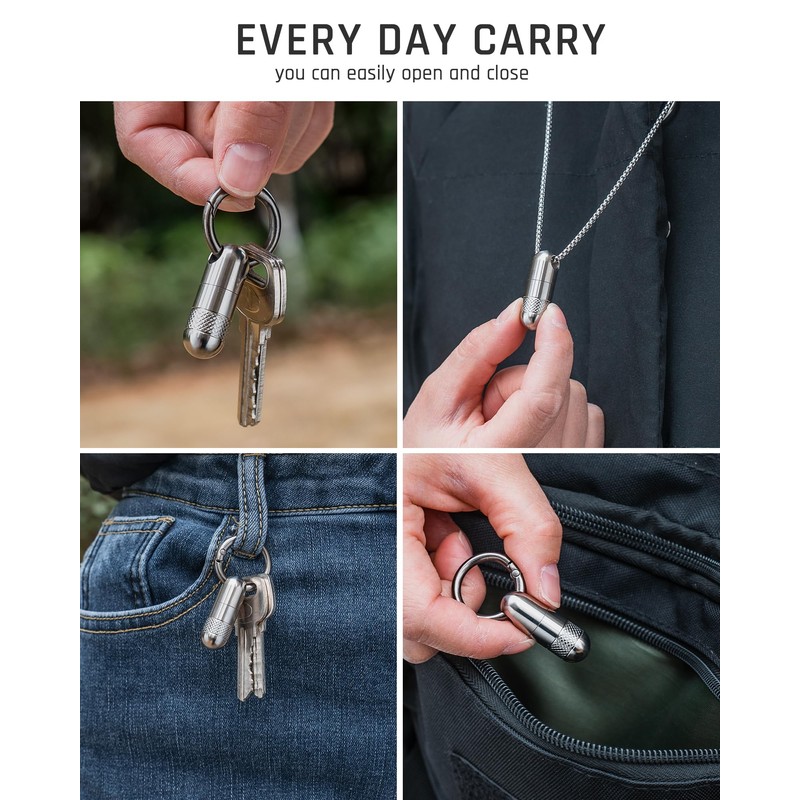 TISUR Titanium Small Pill Case,Mini Single Keychain Pill Holder Portable