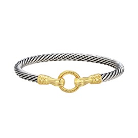 Aprilery Cable Wire Bangle Bracelets for Women - Wire Twisted Bracelet Cuff Bangle Gold Hook - Two Tone Bracelets Jewelry Gifts (Hook 5)
