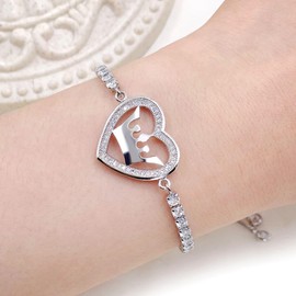 Oneress Cubic Zirconia Adjustable Slider Tennis Bracelet Crown Bracelets Wedding Party Birthday for Women YA4892 (Heart)