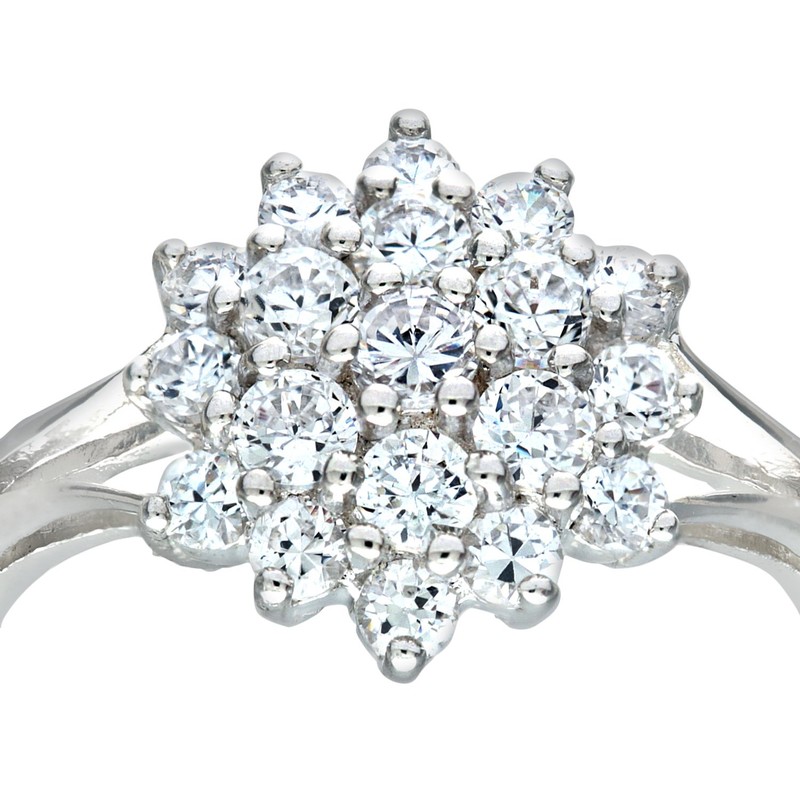 Silver Cubic Zirconia Set Cluster Ring N