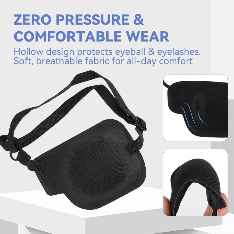 2 Packs Black Eye Patch for Adults & Kids, Adjustable