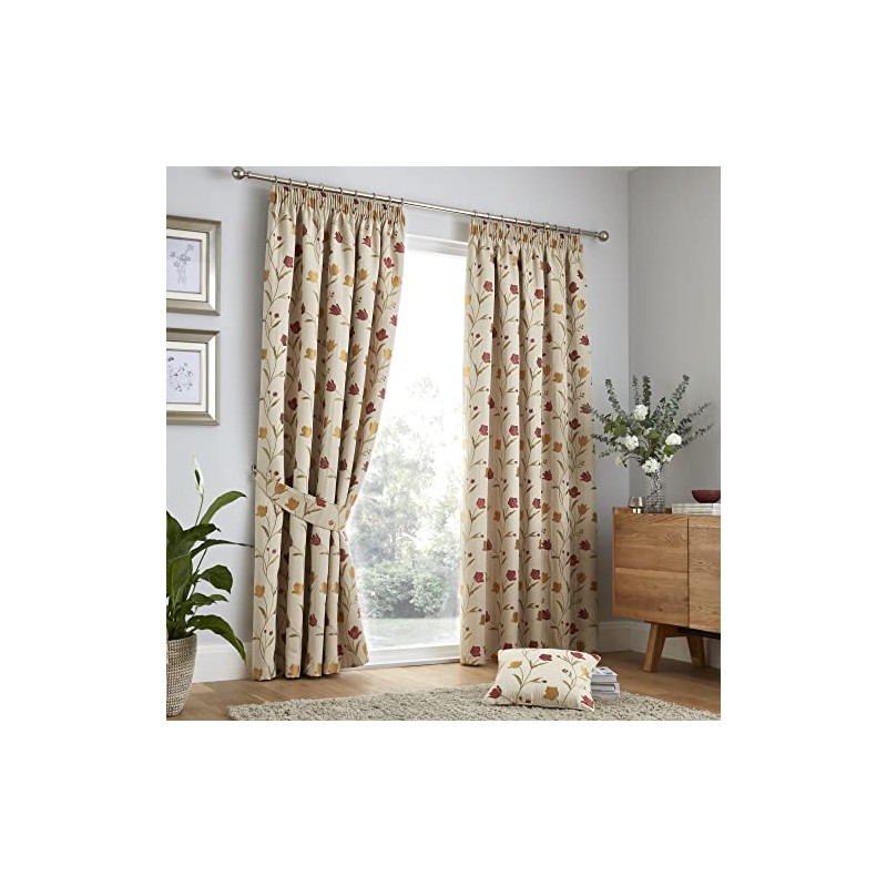 Curtina - Natural & Red Floral Curtain Tie Backs -