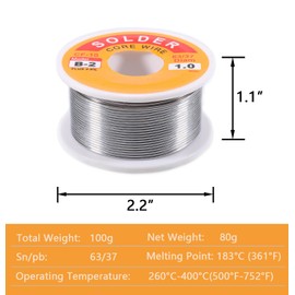 Tueascallk 63/37 Tin-Lead Rosin Core Solder Wire for Electrical Soldering, Flux Content 2%, 1mm, 100g(Net 80g)