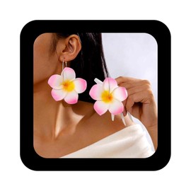 Enautoabs Hawaiian Flower Dangle Earrings Large Plumeria Flower Earrings Pink Flower Drop Hoop Earrings Big Plumeria Earrings Exaggerated Beach Vacation Earrings Jewelry for Women
