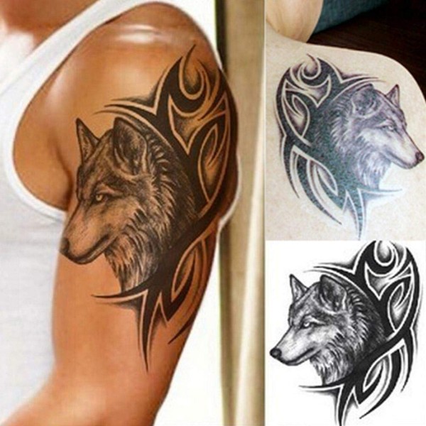 Wolf Tribal One-Time Tattoos Wolfs Dog Temporary Tattoo Body Sticker 19 x 12 cm