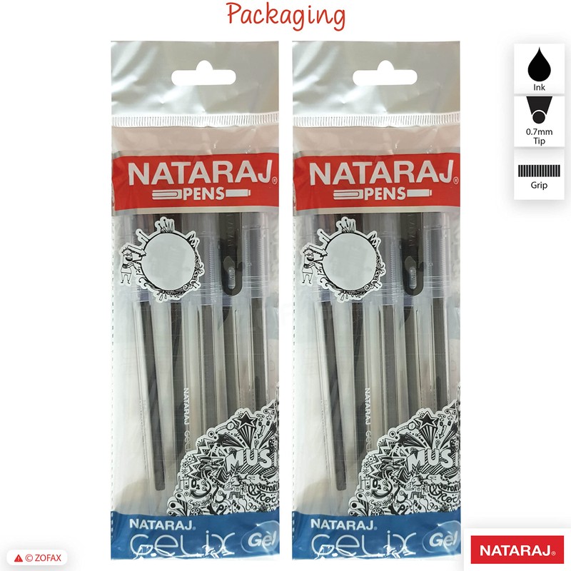 NATARAJ - 10 Gelix Gel BLACK Pens 0.7mm Fine Tip