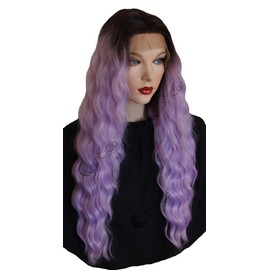 Lace Front Wigs, Long Natural Curly Wig with Baby Hair, 28 Inches Long Wig, Ombre Dark BrownRoots to Lavender Wig, Swiss Lace Wig, Premium Heat Resistant Hair Replacement Wigs for Women.