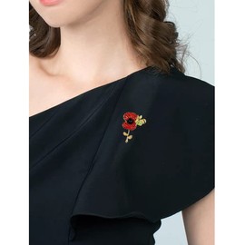 Rhinestone Poppy Flower Brooch Pin for Women Gold Plated Fashion Red Green Crystal Leaf Blossom Brooches Lapel Pins Elegant Dress Accessories Jewelry Boutonniere Corsage for Hat Bag Suit Tie Gift