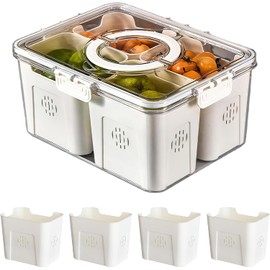 BREEZEE Organizador para Refrigerador con Canastas que Filtran el Agua y Dividen el Espacio del Contenedor, Ideal para Frutas y Verduras, Multifunción, Espacio en tu Hogar, Contenedores para Alimentos