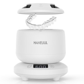 2025 Ultrasonic Retainer Cleaner for Dentures & Aligner, Durable Removable Base and Top Cover, Denture Cleaner Machine with 4 Modes for Mouth Guards, Jewelry, Rings, etc (White)