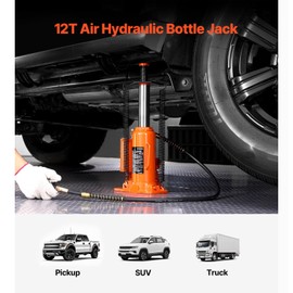 Happybuy Pneumatic Hydraulic Bottle Jack - A 12 - Ton Wonder for Your Lifting Demands! with a Capacity of 26455 lbs and an Elevation Range from 10.43'' to 19.88'