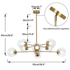 KCO Lighting Modern Sputnik Chandelier 8-Light Clear Glass Globe Ceiling Pendant Light Mid Century Brass Flush Mounted Fixture Kitchen Island (Gold+Clear)
