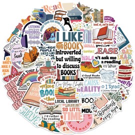 Book Reading Stickers for Laptops, 50 Pcs Bookish Sticker for Water Bottles, Cartoon Book Library Decals for Read Lovers Kids Teens, Gxizlba Vinyl Decals for Decor Journal Notebook