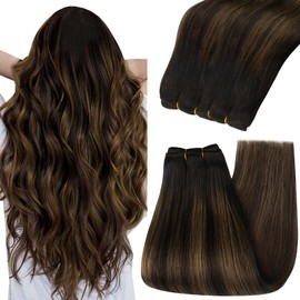 YoungSee 125G Weft Hair Extensions Brown Balayage Sew in Weft Hair Extensions Balayage Darkest Brown with Medium Brown Sew in Extensions Real Human Hair for Women 22 Inch