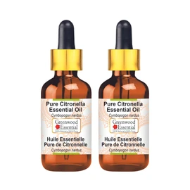 Greenwood Essential Pure Citronella Essential Oil (Cymbopogon nardus) with Glass Dropper Natural Therapeutic Quality Steam Distilled (Pack of Two) 100 ml x 2 (6.76 oz)