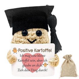 YEWCEP Viel Glück Prüfung, Abitur 2025 Geschenke Positive Kartoffel, 6x5x7,5 Zentimeter, Wolle Kartoffelpuppe Korrektur Energiekarte und Dr. Hut