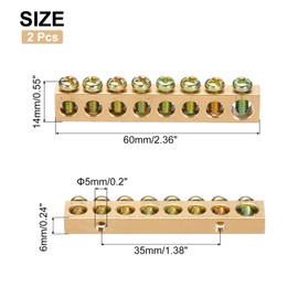 sourcing map 2 Pcs Ground Bus Bar Terminal Grounding Bar Brass 8 Positions Grounding Bars Block for Electric Box