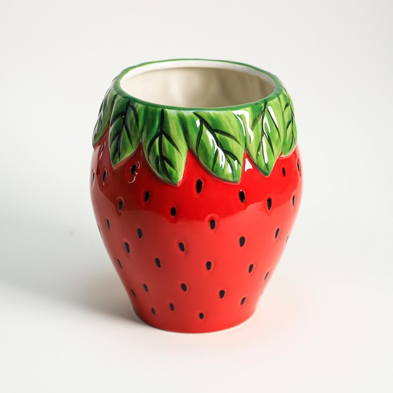 Bicuzat Strawberry Shaped Ceramic Kitchen Utensil Holder, Large Cooking Utensil