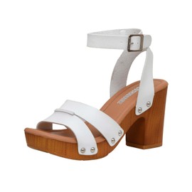 CUSHIONAIRE Women's Sandra Faux Wood Sandal +LiteSole Technology, Wide Widths Available, White 8