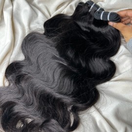US Stock Real Raw Human Hair Bundle Straight /bodyWave/ Wave Curly/ Natural Wave/ Burmese Curly Hair Cut From One Donorstyle: Bodywave 1bundle, color: natural black, Stretched Length: 16 Inches