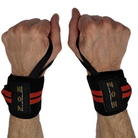Force of Habit Cotton Wrist Wraps 18" Length 3" Wide Nylon Hook Closure Thumb Loop Sold in Pairs Red & Black